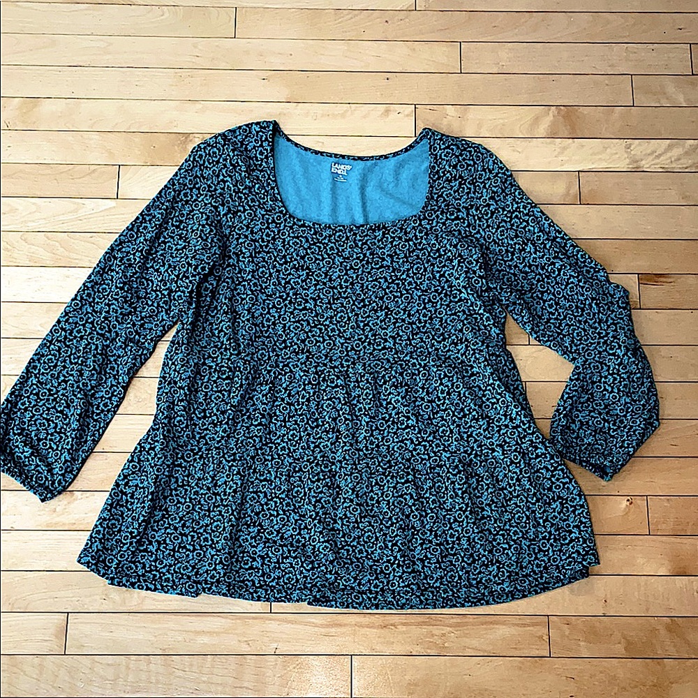 Lands' End Blue & Green Tiered Long Sleeve Tunic Top